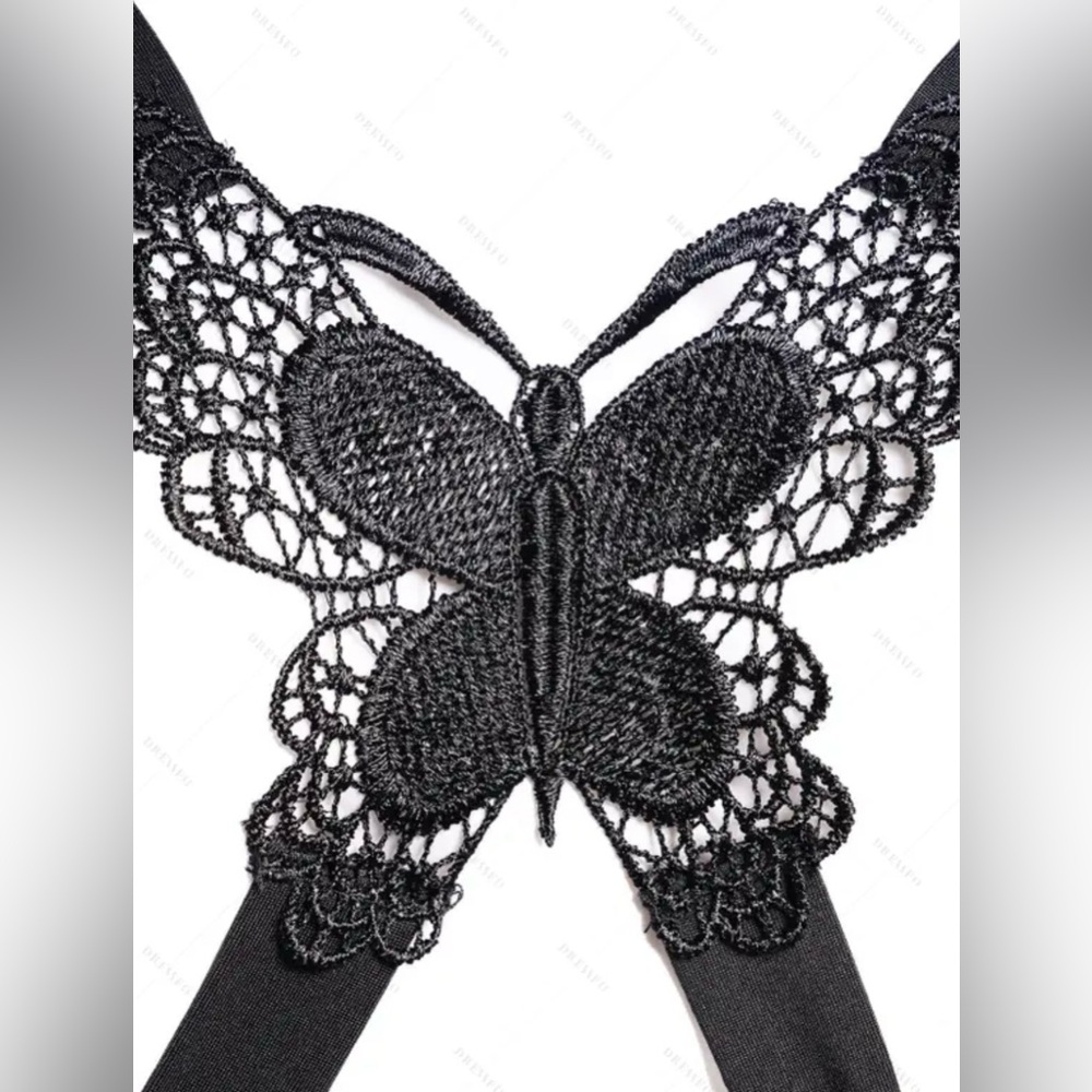 NWOT Black Midi Dress with Butterfly Detail - Picture 3 of 8